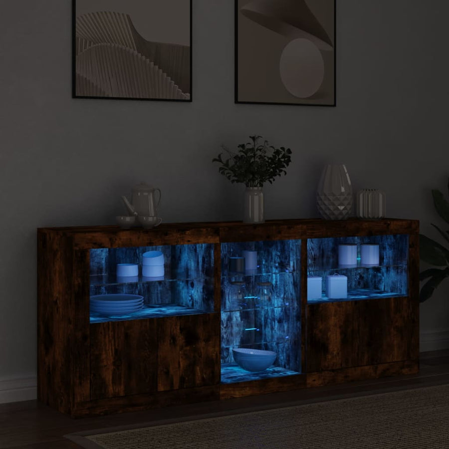 Dressoir Met Led-Verlichting 62X37X67 Cm Bruin Eiken Gerookt eiken