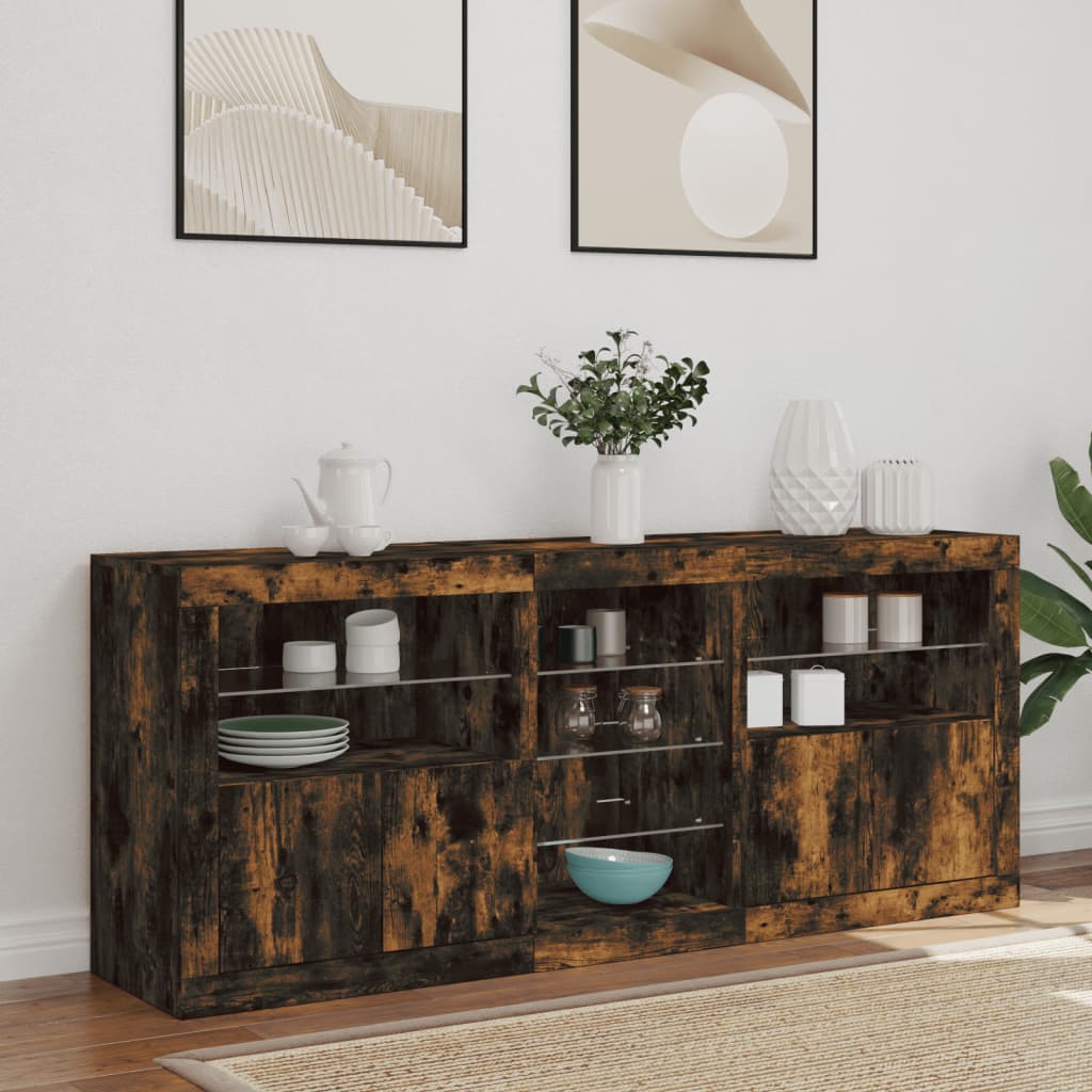 Dressoir Met Led-Verlichting 62X37X67 Cm Bruin Eiken Gerookt eiken