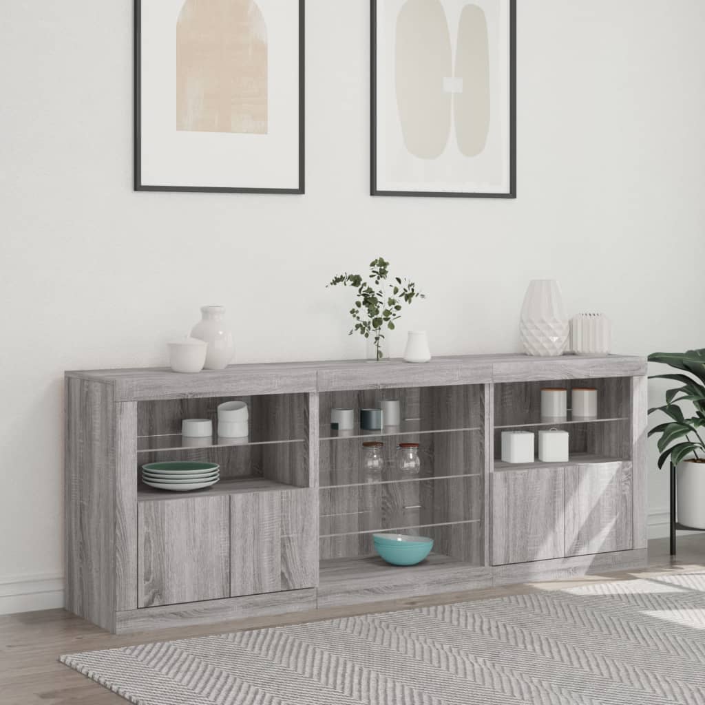 Dressoir Met Led-Verlichting 8,5X37X678 Cm Eiken Grijs sonoma