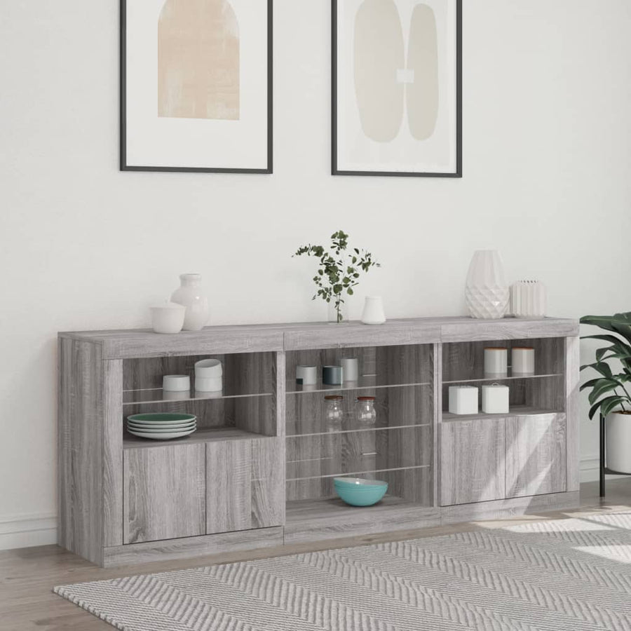 Dressoir met LED-verlichting 181,5x37x678 cm grijs sonoma eiken