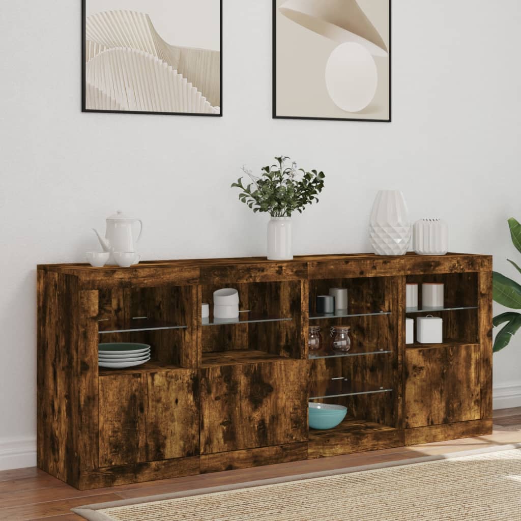 Dressoir Met Led-Verlichting 64X37X67 Cm Kleurig Gerookt eiken