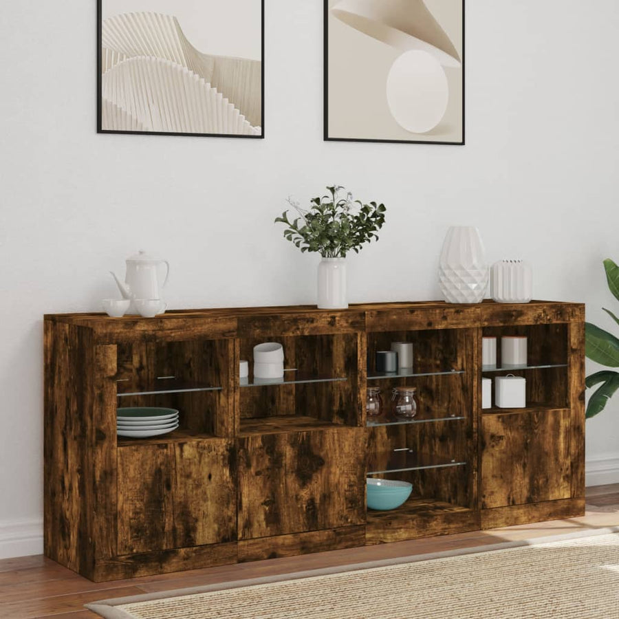 Dressoir Met Led-Verlichting 64X37X67 Cm Kleurig Gerookt eiken