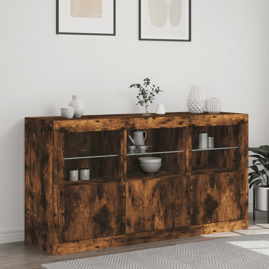 Dressoir Met Led-Verlichting 23X37X67 Cm Kleurig Gerookt eiken