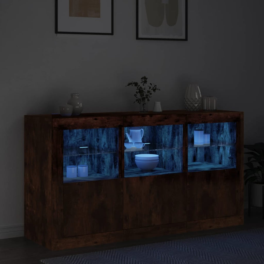 Dressoir Met Led-Verlichting 23X37X67 Cm Kleurig Gerookt eiken