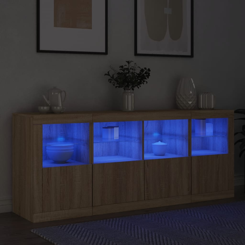Dressoir Met Led-Verlichting 63X37X67 Cm Kleurig Sonoma eiken