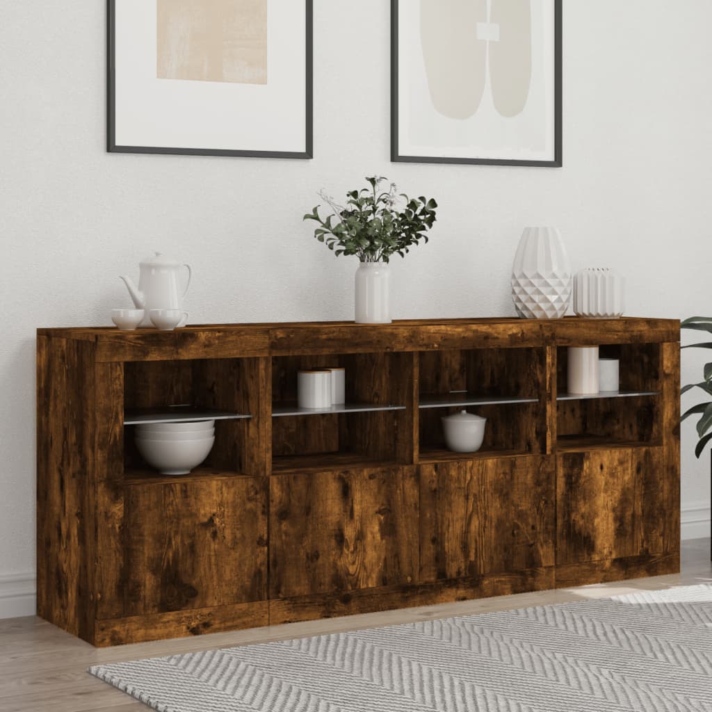 Dressoir Met Led-Verlichting 63X37X67 Cm Kleurig Gerookt eiken