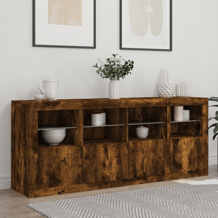 Dressoir Met Led-Verlichting 63X37X67 Cm Kleurig Gerookt eiken