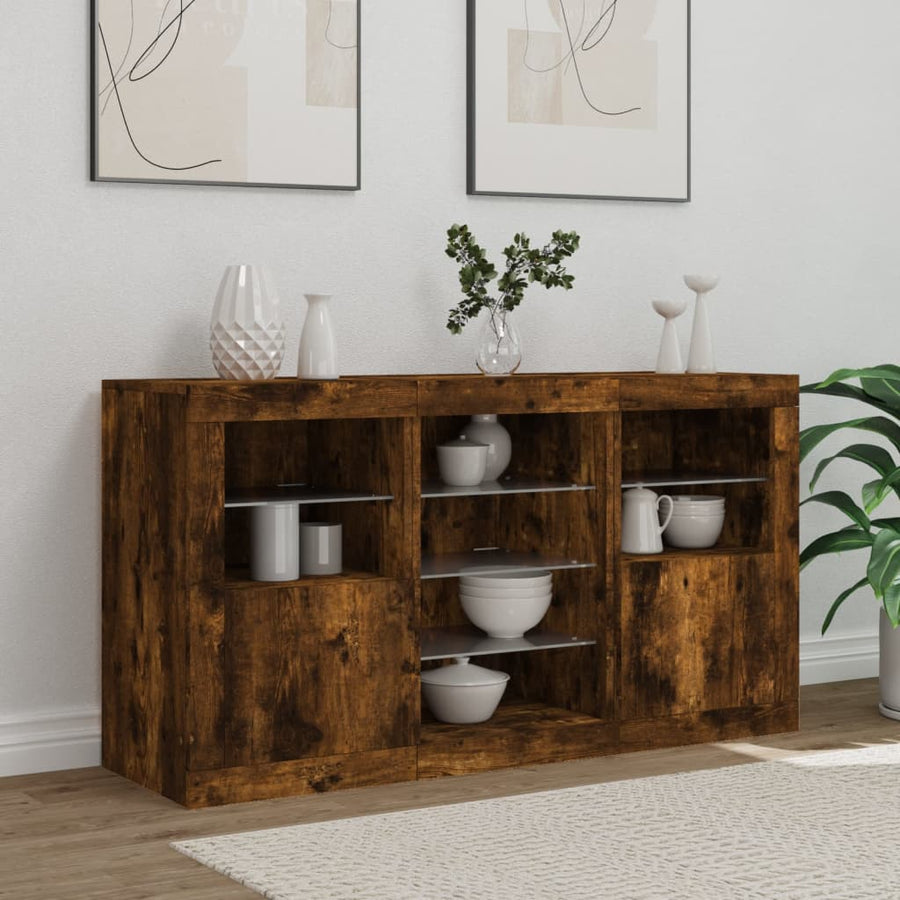 Dressoir Met Led-Verlichting 23X37X67 Cm Kleurig Gerookt eiken