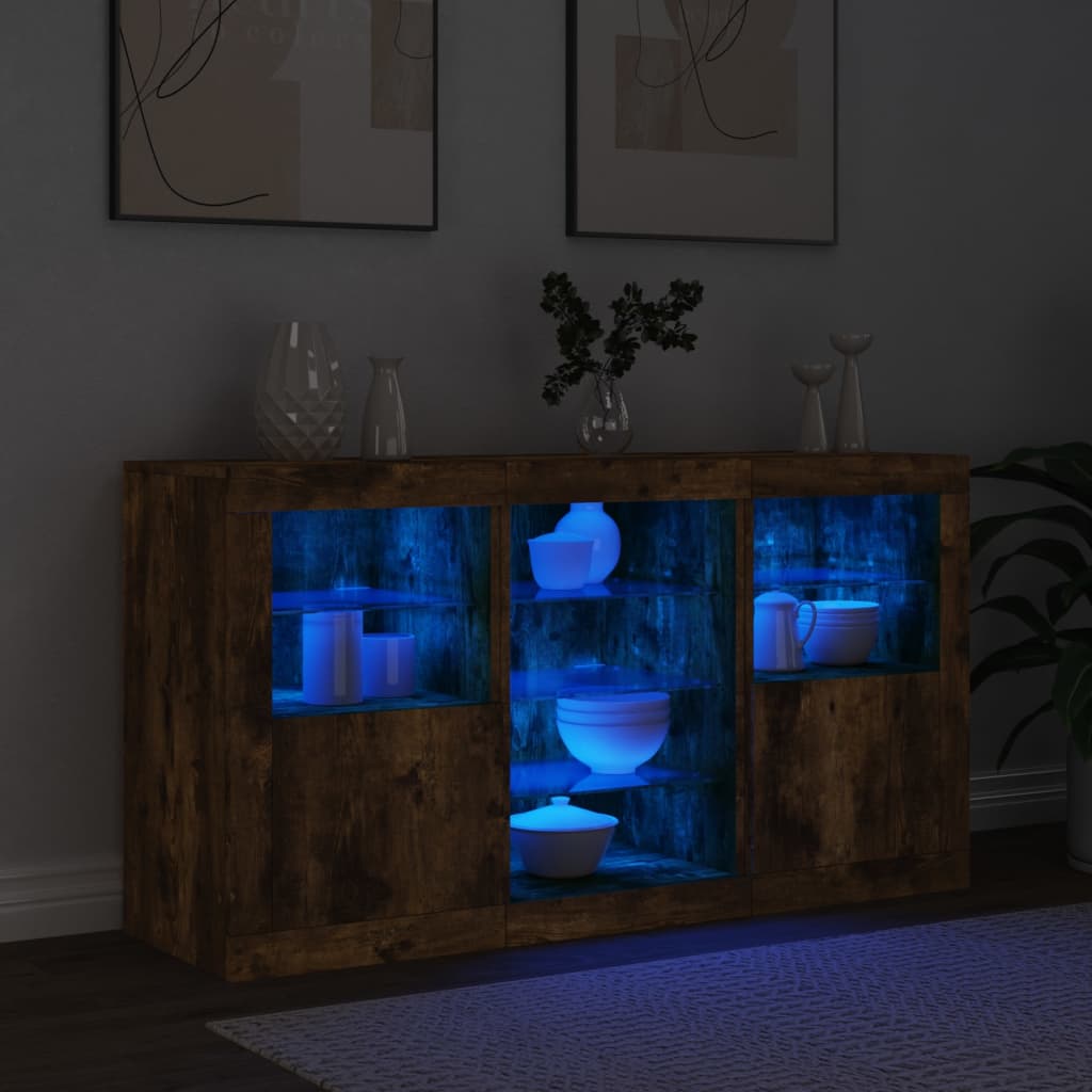 Dressoir Met Led-Verlichting 23X37X67 Cm Kleurig Gerookt eiken