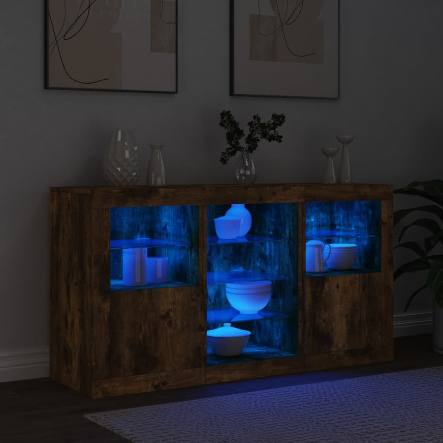 Dressoir Met Led-Verlichting 23X37X67 Cm Kleurig Gerookt eiken