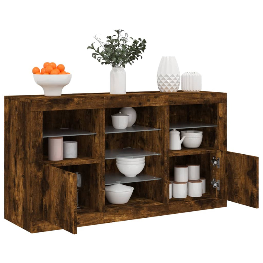 Dressoir Met Led-Verlichting 23X37X67 Cm Kleurig Gerookt eiken