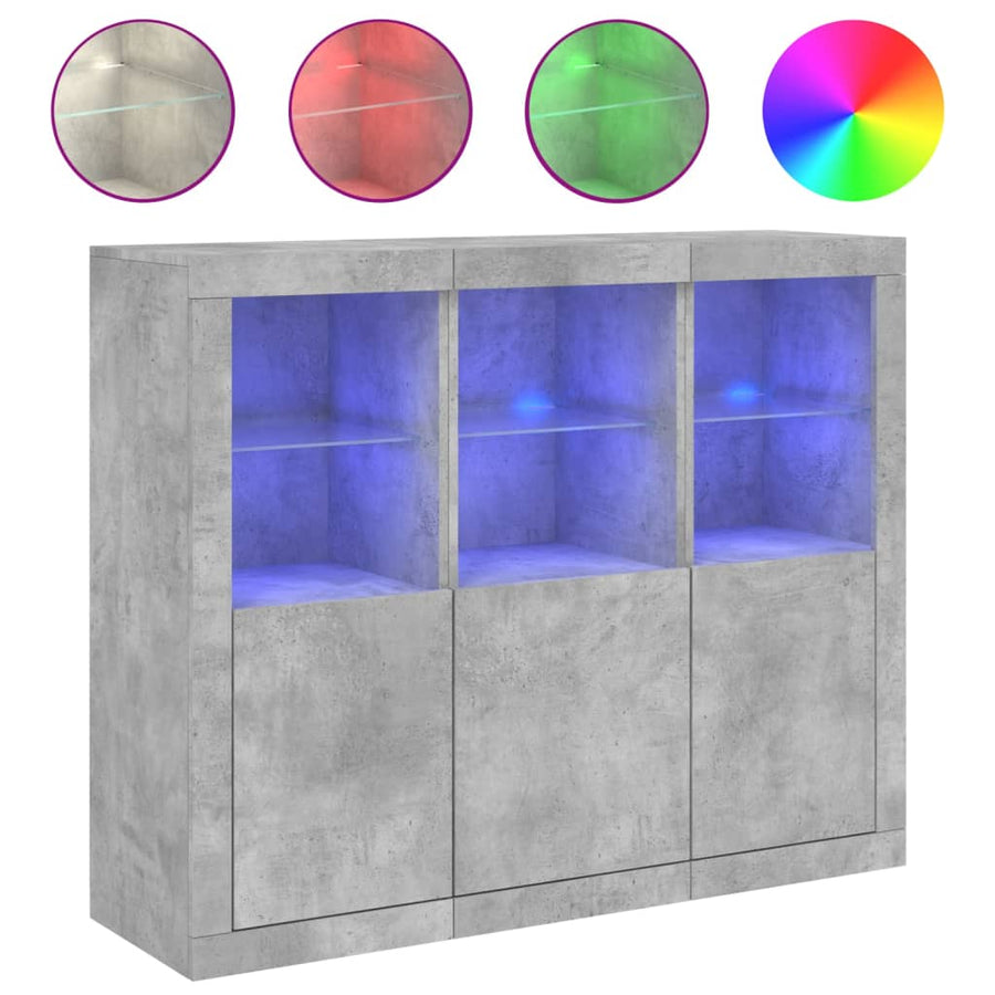 Dressoirs Met Led-Verlichting Bewerkt Hout Betongrijs