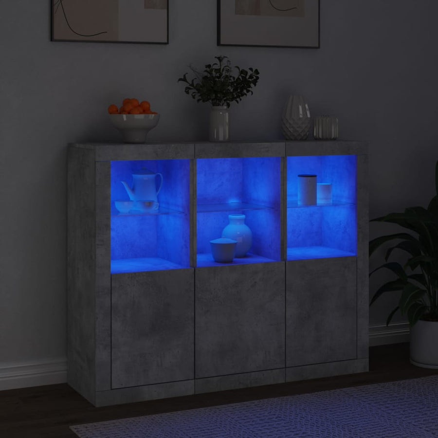 Dressoirs Met Led-Verlichting Bewerkt Hout Betongrijs