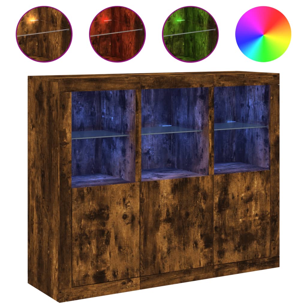 Dressoirs Met Led-Verlichting Bewerkt Hout Gerookt eiken