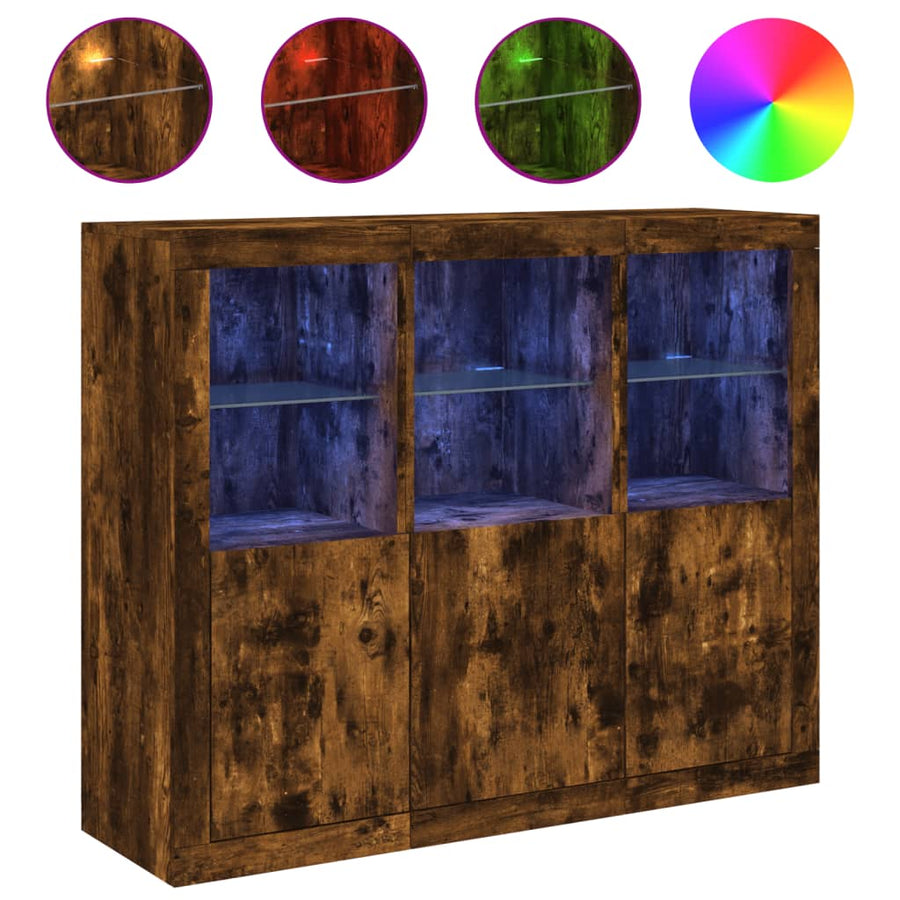 Dressoirs Met Led-Verlichting Bewerkt Hout Gerookt eiken