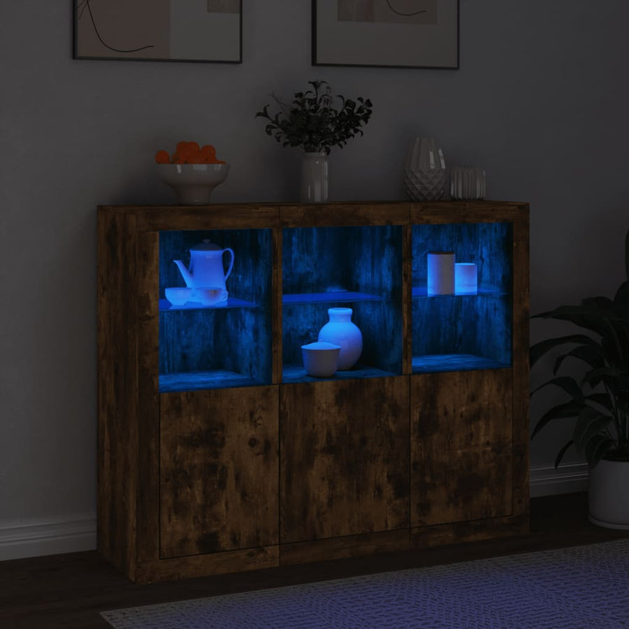 Dressoirs Met Led-Verlichting Bewerkt Hout Gerookt eiken