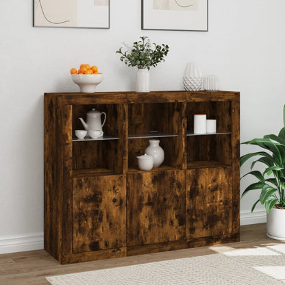 Dressoirs Met Led-Verlichting Bewerkt Hout Gerookt eiken