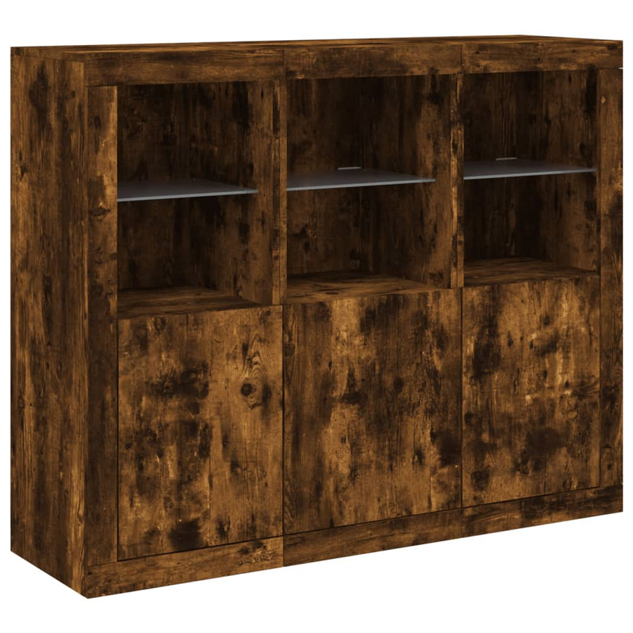 Dressoirs Met Led-Verlichting Bewerkt Hout Gerookt eiken