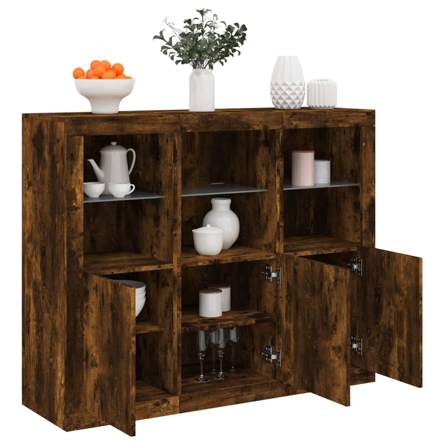 Dressoirs Met Led-Verlichting Bewerkt Hout Gerookt eiken