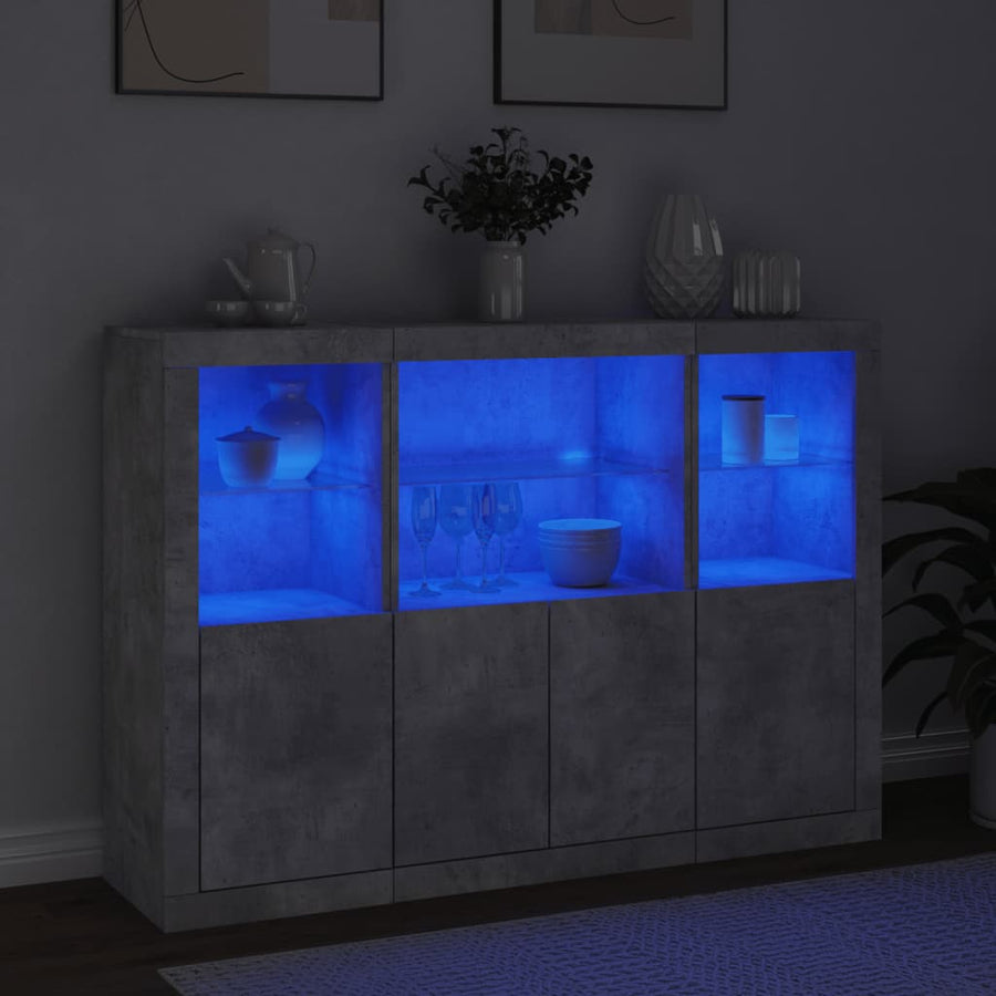 Dressoirs Met Led-Verlichting Bewerkt Hout Betongrijs
