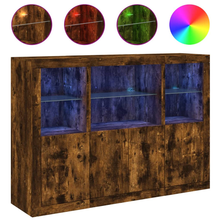 Dressoirs Met Led-Verlichting Bewerkt Hout Gerookt eiken
