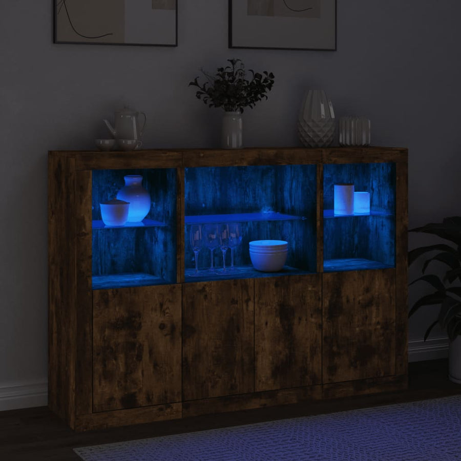 Dressoirs Met Led-Verlichting Bewerkt Hout Gerookt eiken