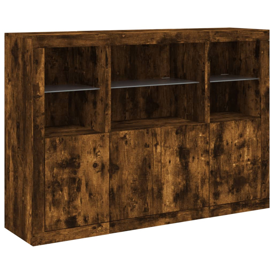 Dressoirs Met Led-Verlichting Bewerkt Hout Gerookt eiken