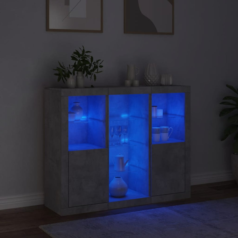 Dressoirs Met Led-Verlichting Bewerkt Hout Betongrijs