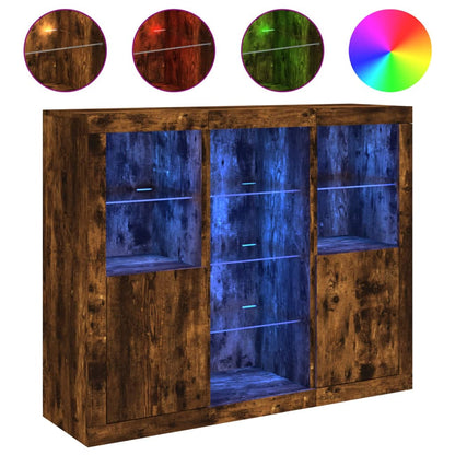 Dressoirs Met Led-Verlichting Bewerkt Hout Gerookt eiken