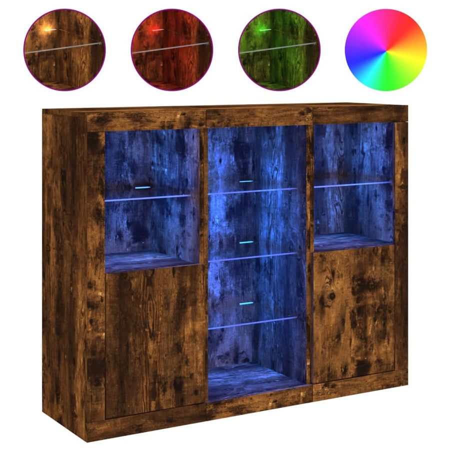 Dressoirs Met Led-Verlichting Bewerkt Hout Gerookt eiken