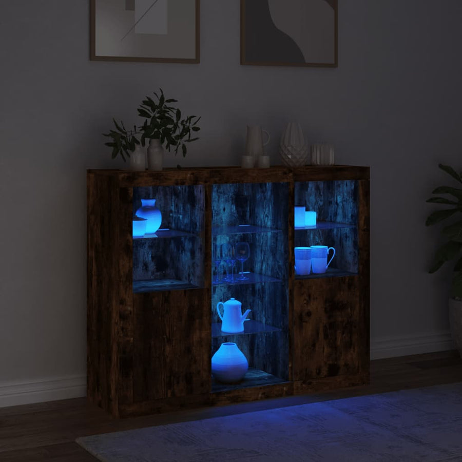 Dressoirs Met Led-Verlichting Bewerkt Hout Gerookt eiken