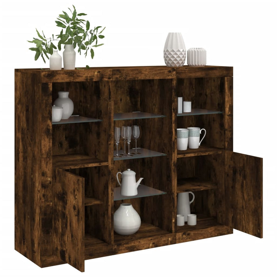 Dressoirs Met Led-Verlichting Bewerkt Hout Gerookt eiken