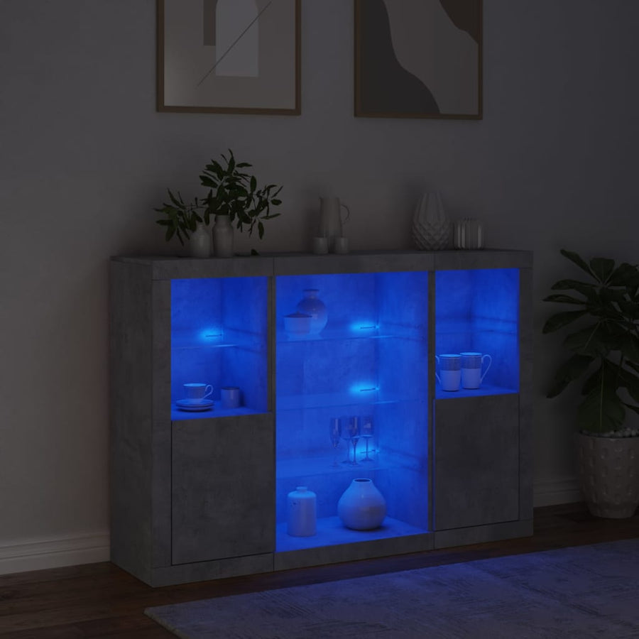 Dressoirs Met Led-Verlichting Bewerkt Hout Betongrijs