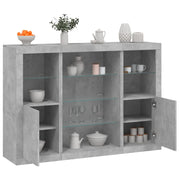 Dressoirs 3 st bewerkt hout betongrijs LED