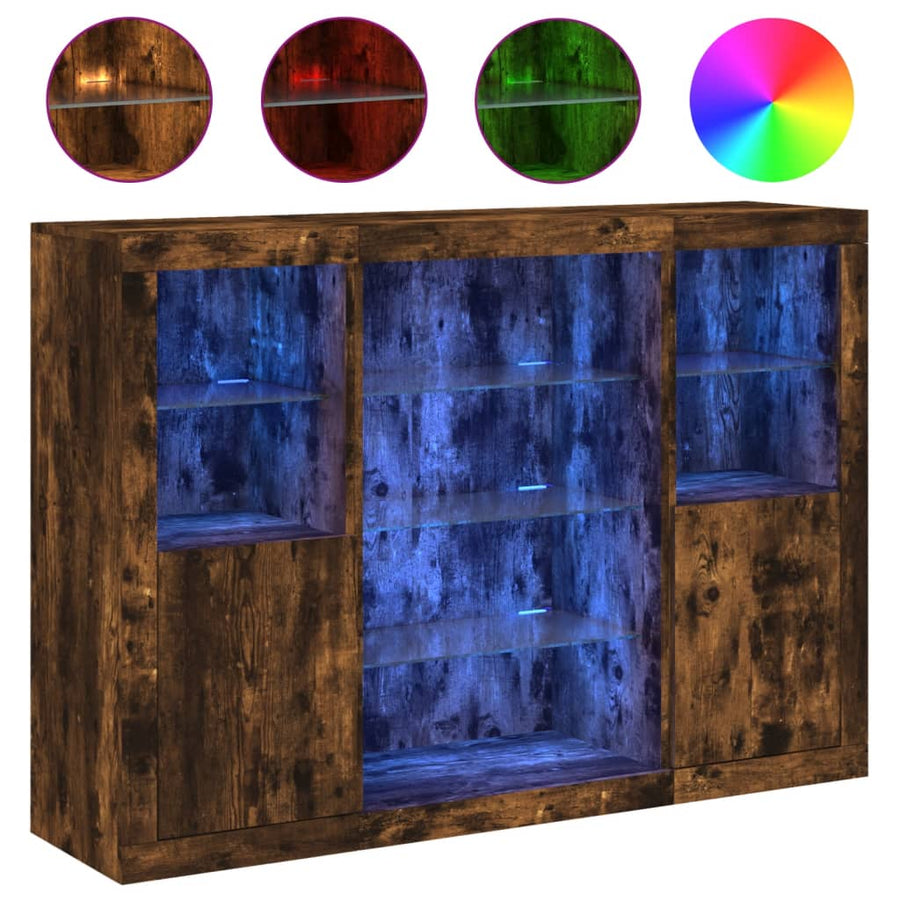 Dressoirs Met Led-Verlichting Bewerkt Hout Gerookt eiken