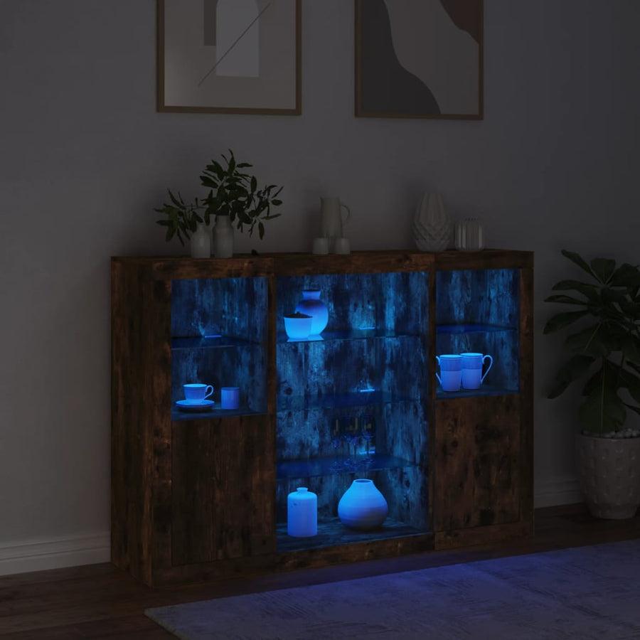 Dressoirs Met Led-Verlichting Bewerkt Hout Gerookt eiken