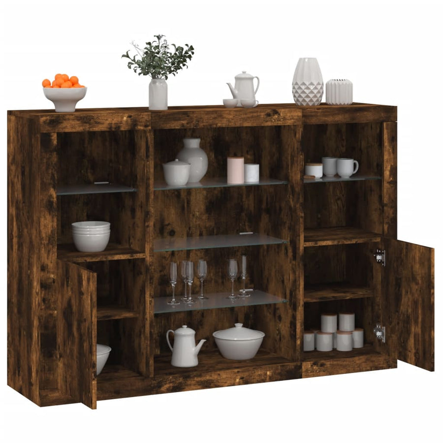 Dressoirs Met Led-Verlichting Bewerkt Hout Gerookt eiken