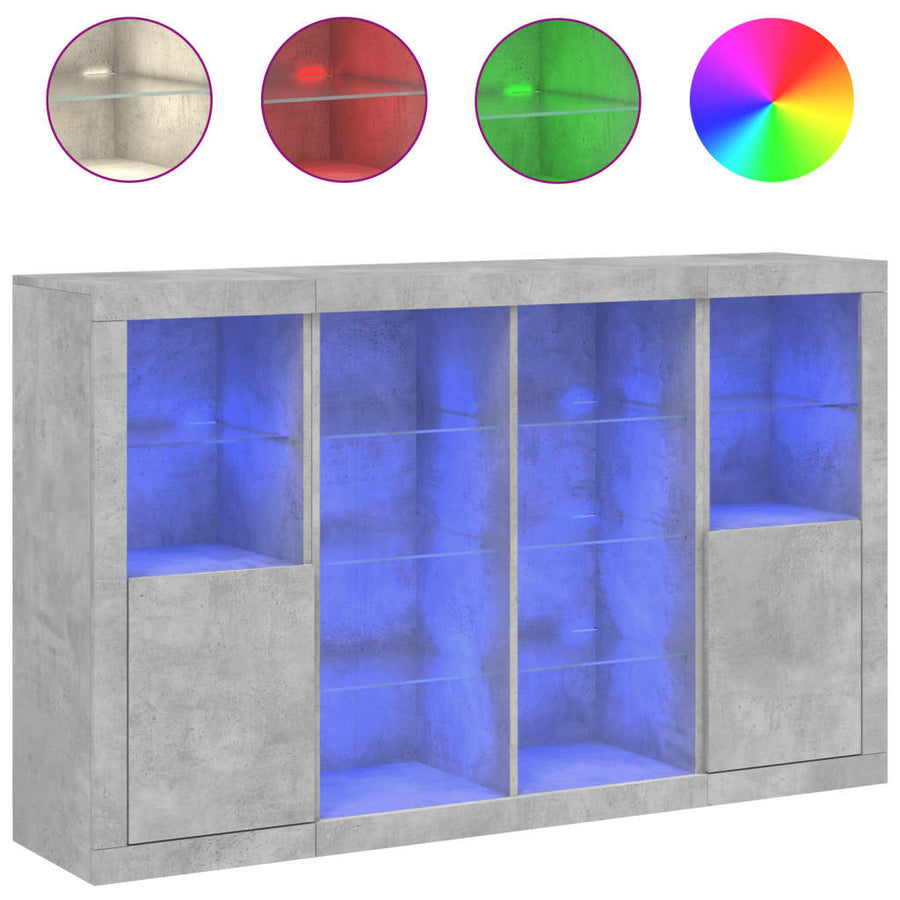 Dressoirs Met Led-Verlichting Bewerkt Hout Betongrijs