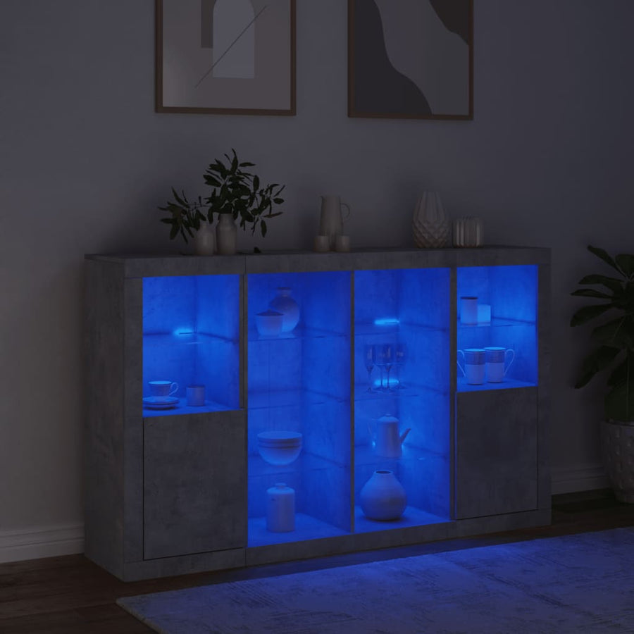 Dressoirs Met Led-Verlichting Bewerkt Hout Betongrijs