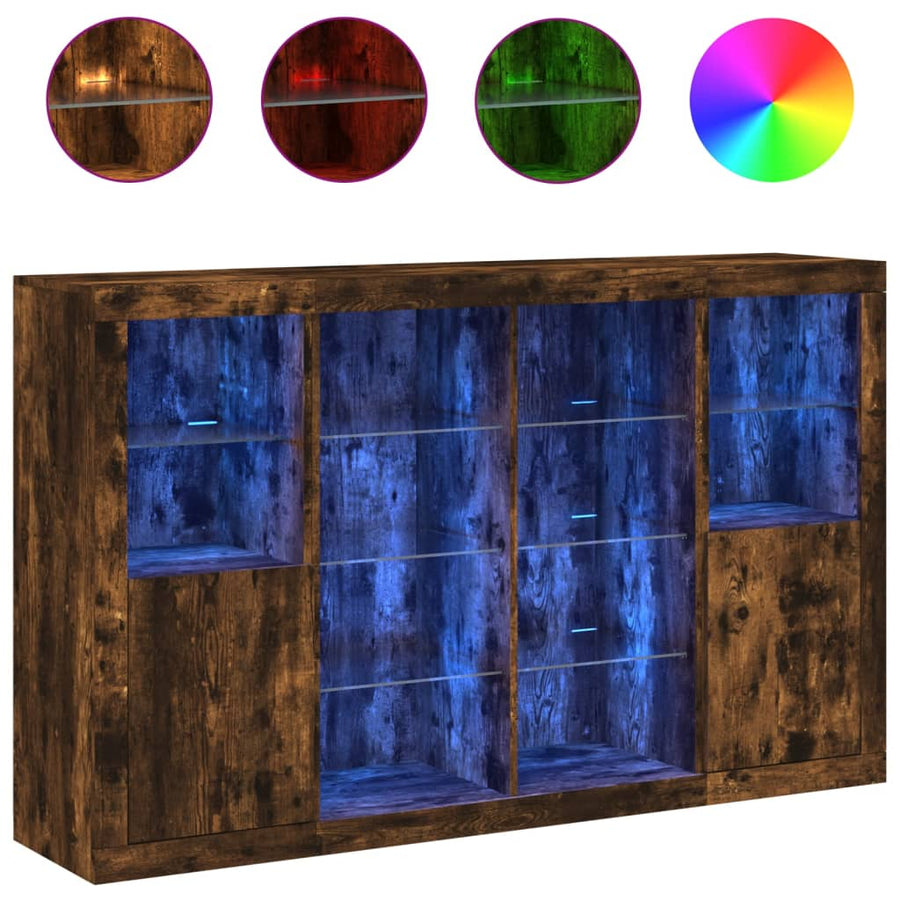 Dressoirs Met Led-Verlichting Bewerkt Hout Gerookt eiken