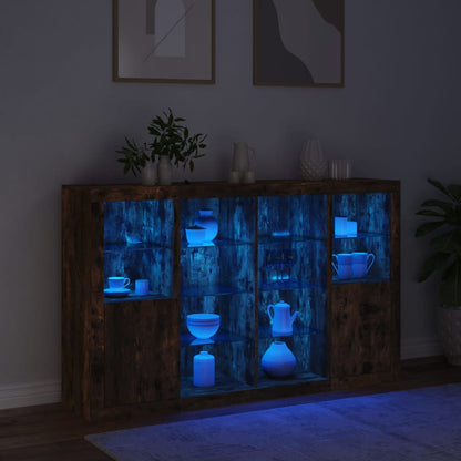 Dressoirs Met Led-Verlichting Bewerkt Hout Gerookt eiken