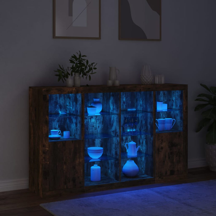 Dressoirs Met Led-Verlichting Bewerkt Hout Gerookt eiken