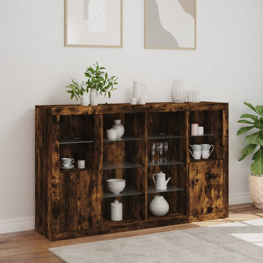 Dressoirs Met Led-Verlichting Bewerkt Hout Gerookt eiken