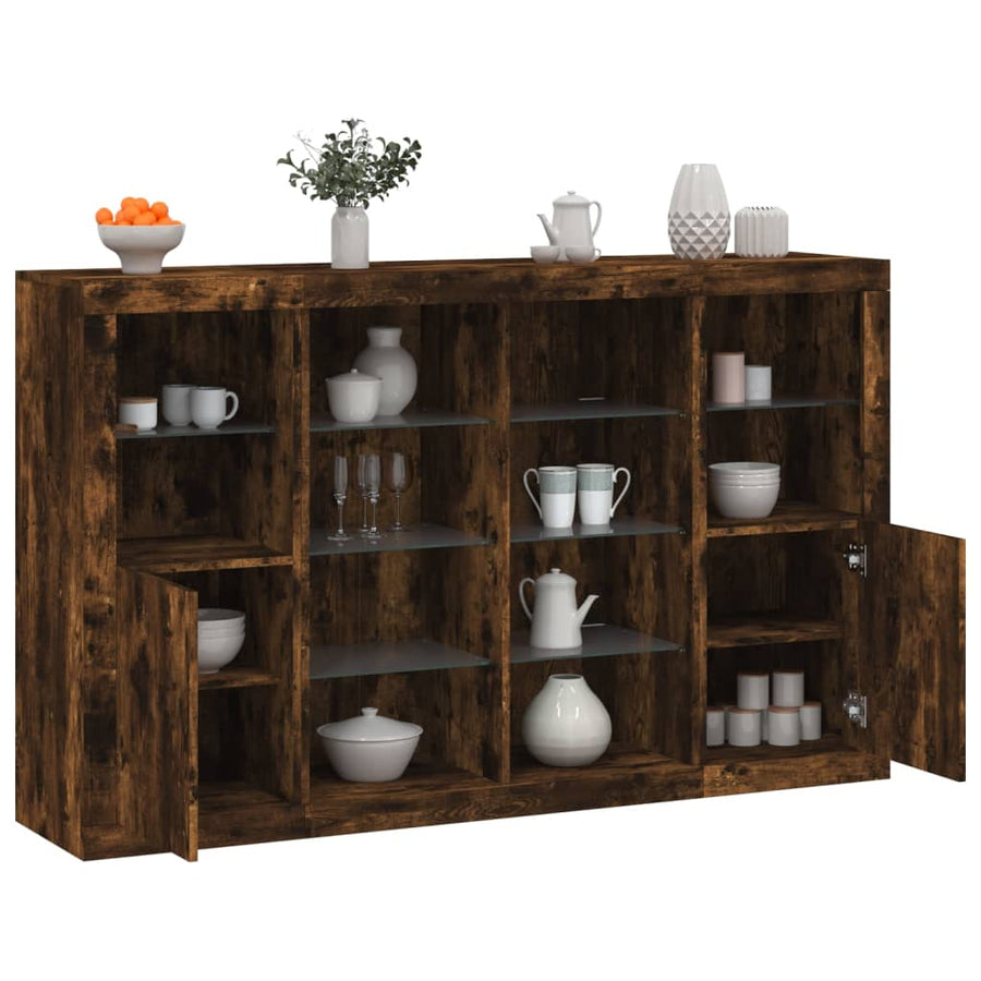 Dressoirs Met Led-Verlichting Bewerkt Hout Gerookt eiken