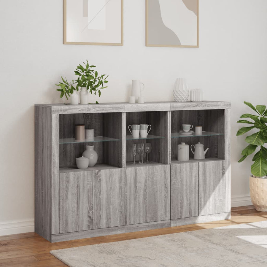 Dressoir met LED-verlichting 162x37x100 cm grijs sonoma eiken Grijs sonoma