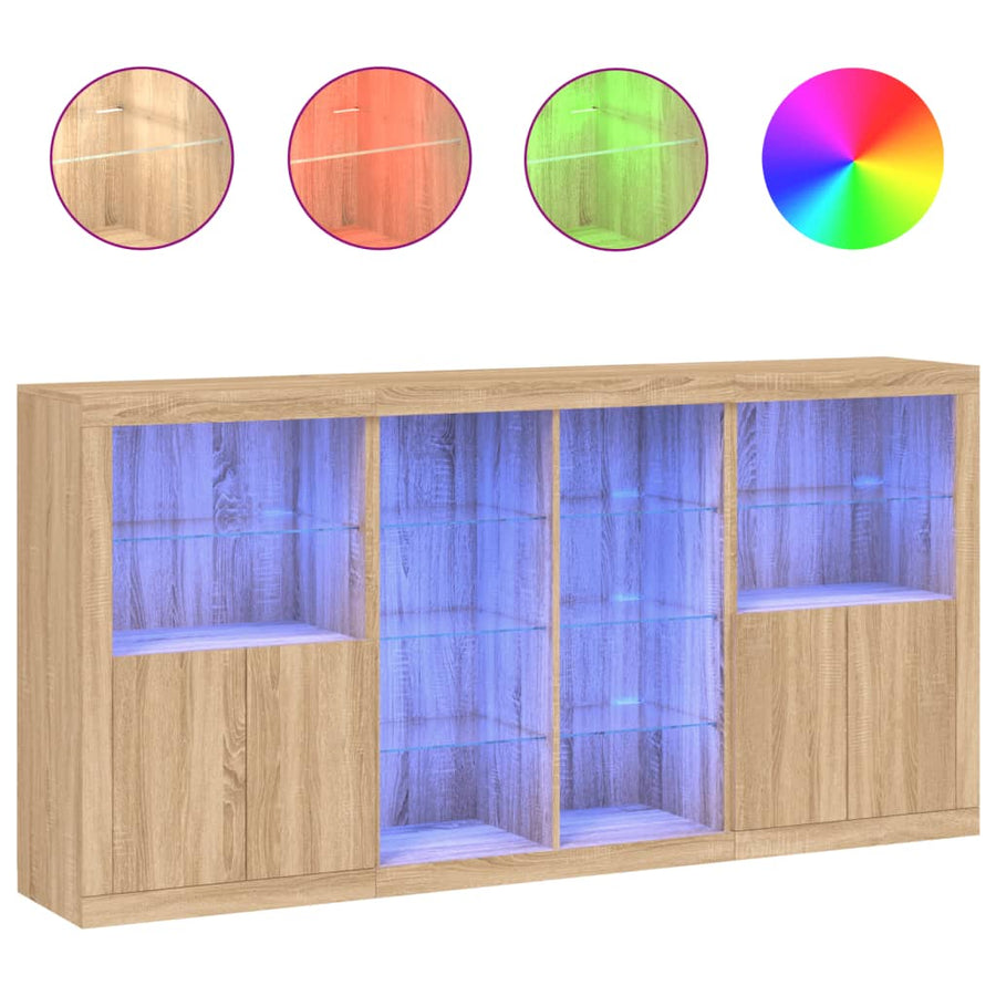 Dressoir Met Led-Verlichting 202X37X00 Cm Kleurig Sonoma eiken