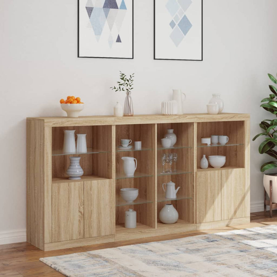 Dressoir Met Led-Verlichting 202X37X00 Cm Kleurig Sonoma eiken