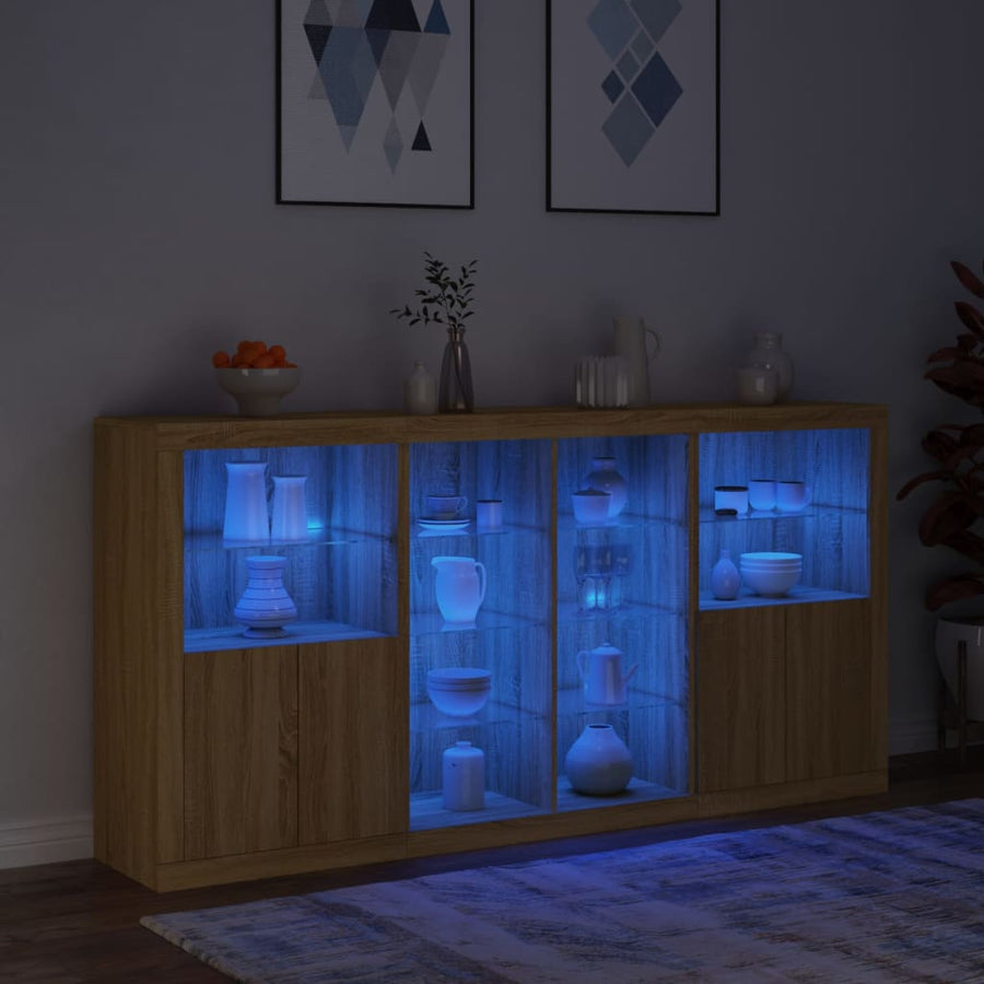 Dressoir Met Led-Verlichting 202X37X00 Cm Kleurig Sonoma eiken