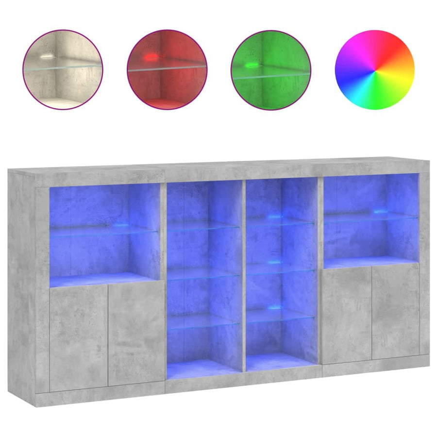 Dressoir Met Led-Verlichting 202X37X00 Cm Betongrijs