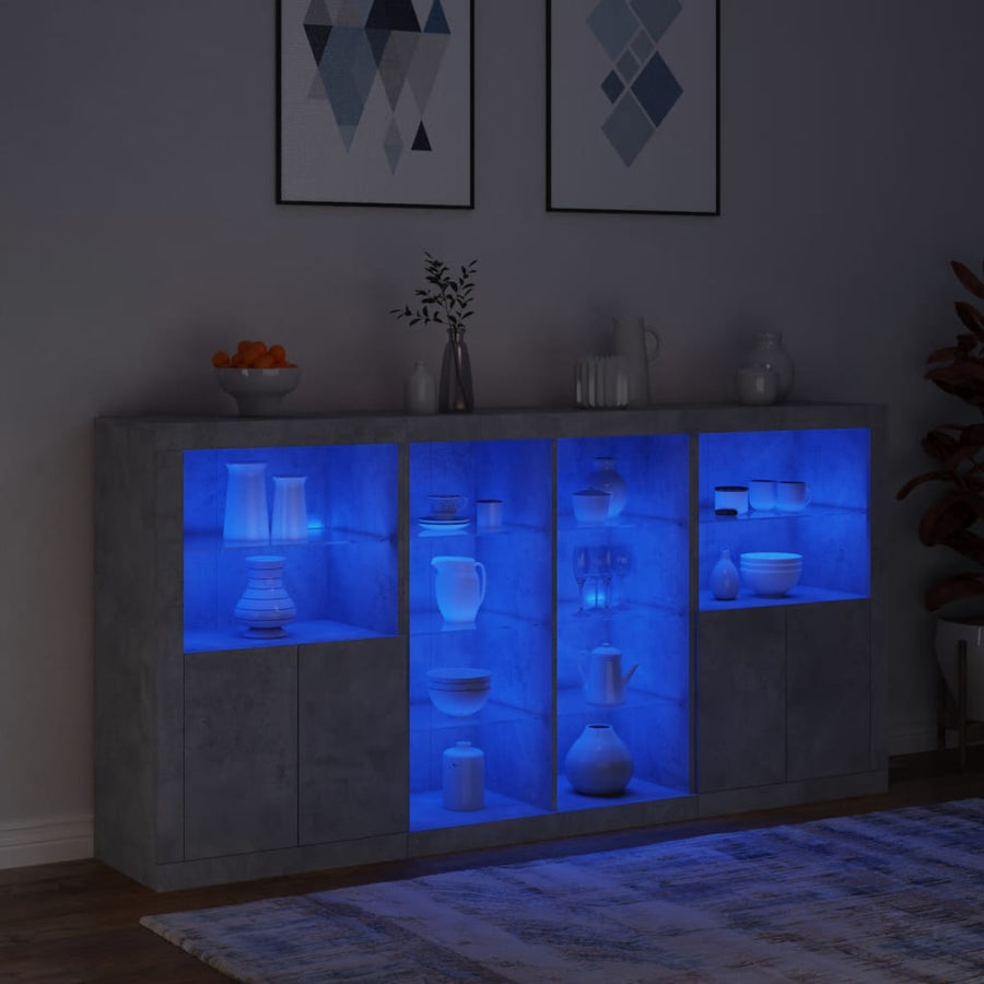Dressoir Met Led-Verlichting 202X37X00 Cm Betongrijs